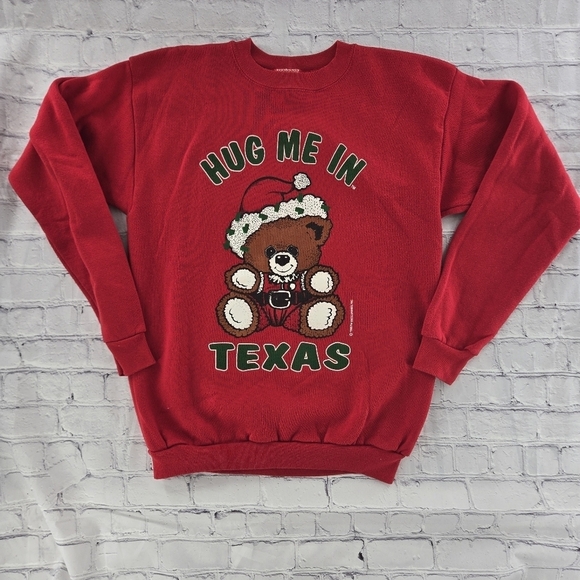 PM Enterprise Sweaters - Vintage Graphic Hug Me In Texas Crew Neck Christmas Sweatshirt